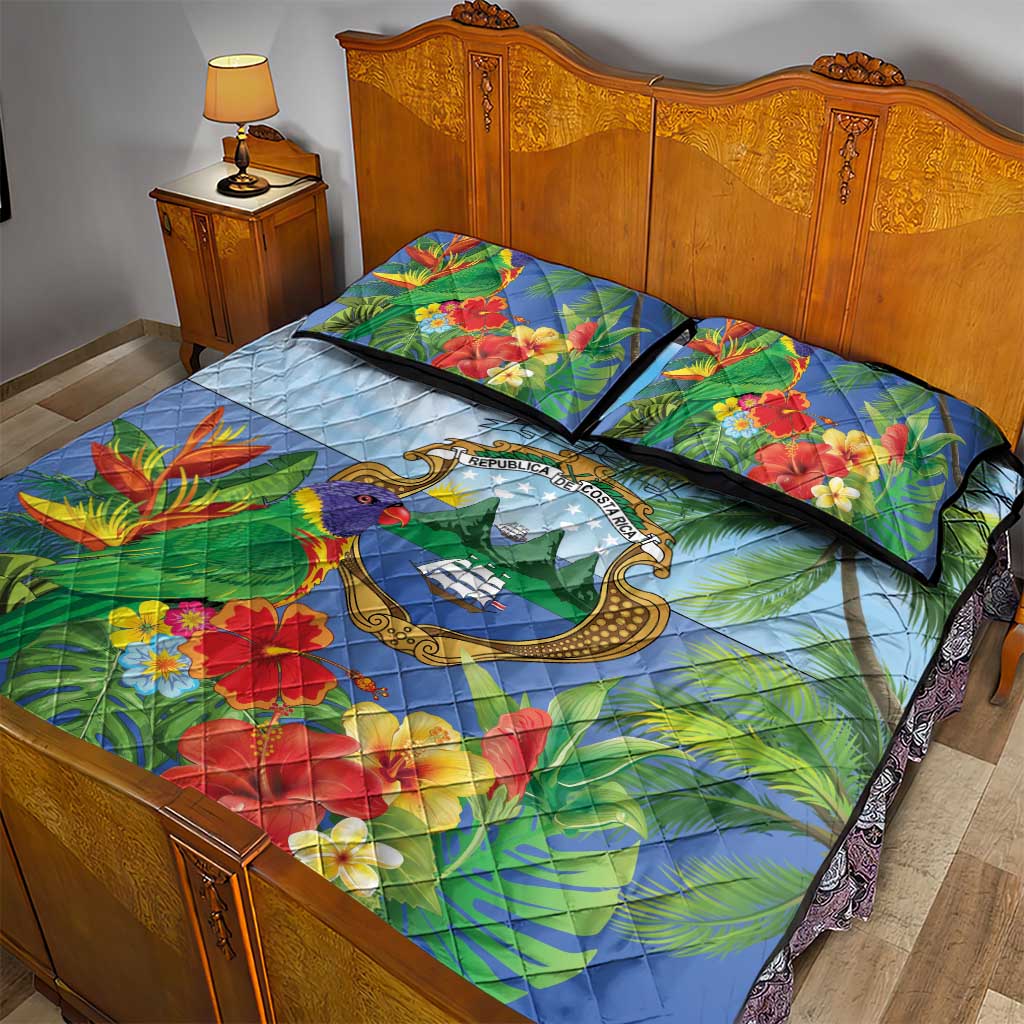 Costa Rica Parrot Tropical Flowers Quilt Bed Set
