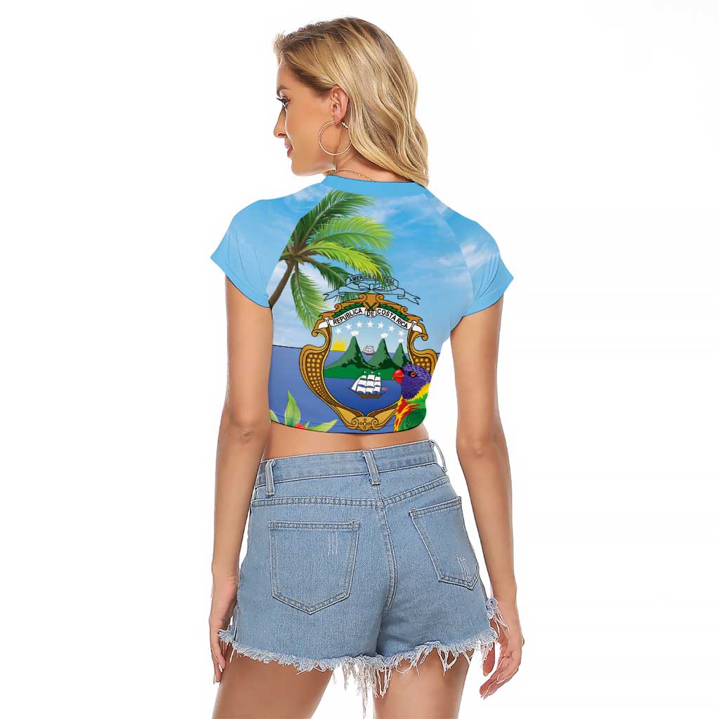 Costa Rica Parrot Tropical Flowers Raglan Cropped T Shirt