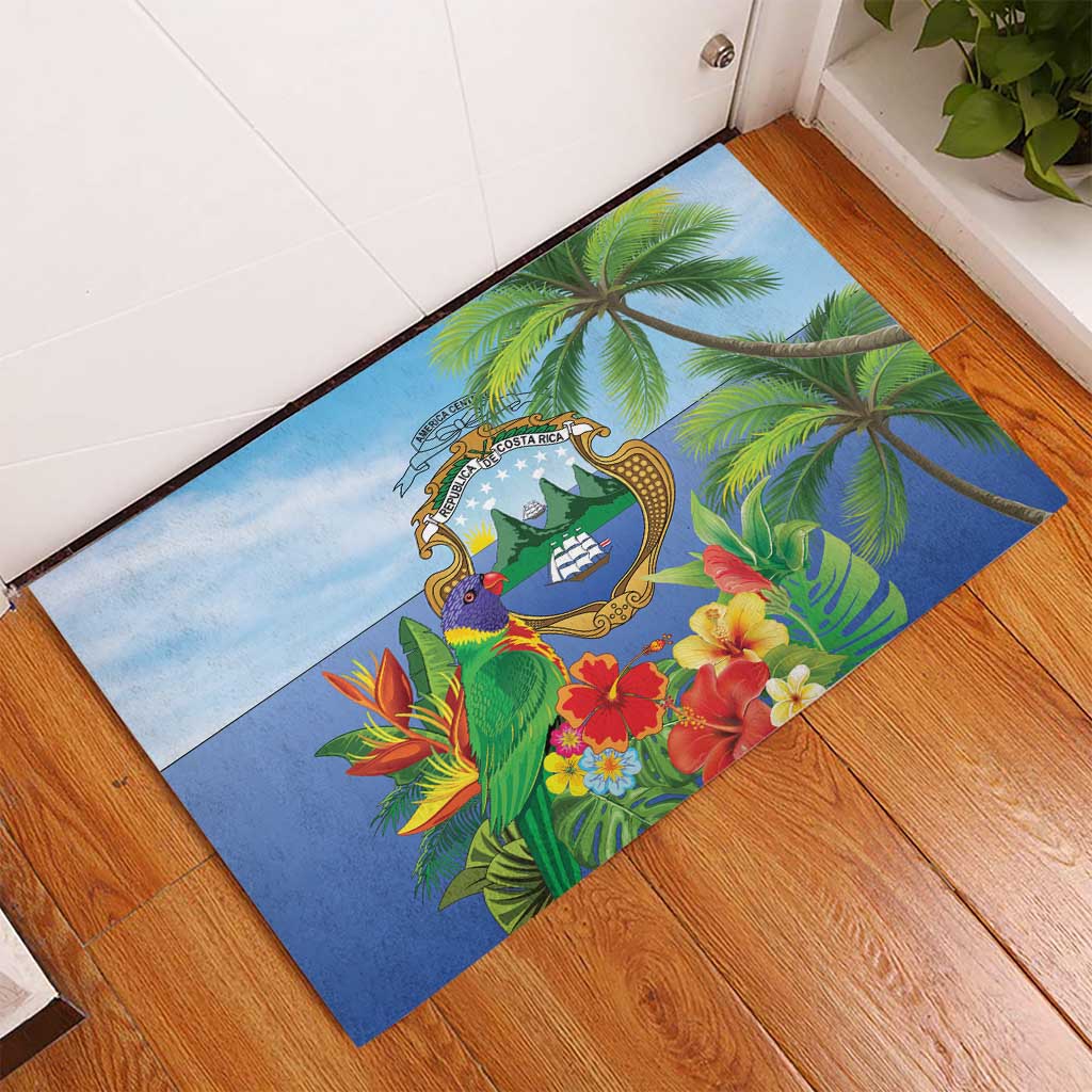 Costa Rica Parrot Tropical Flowers Rubber Doormat
