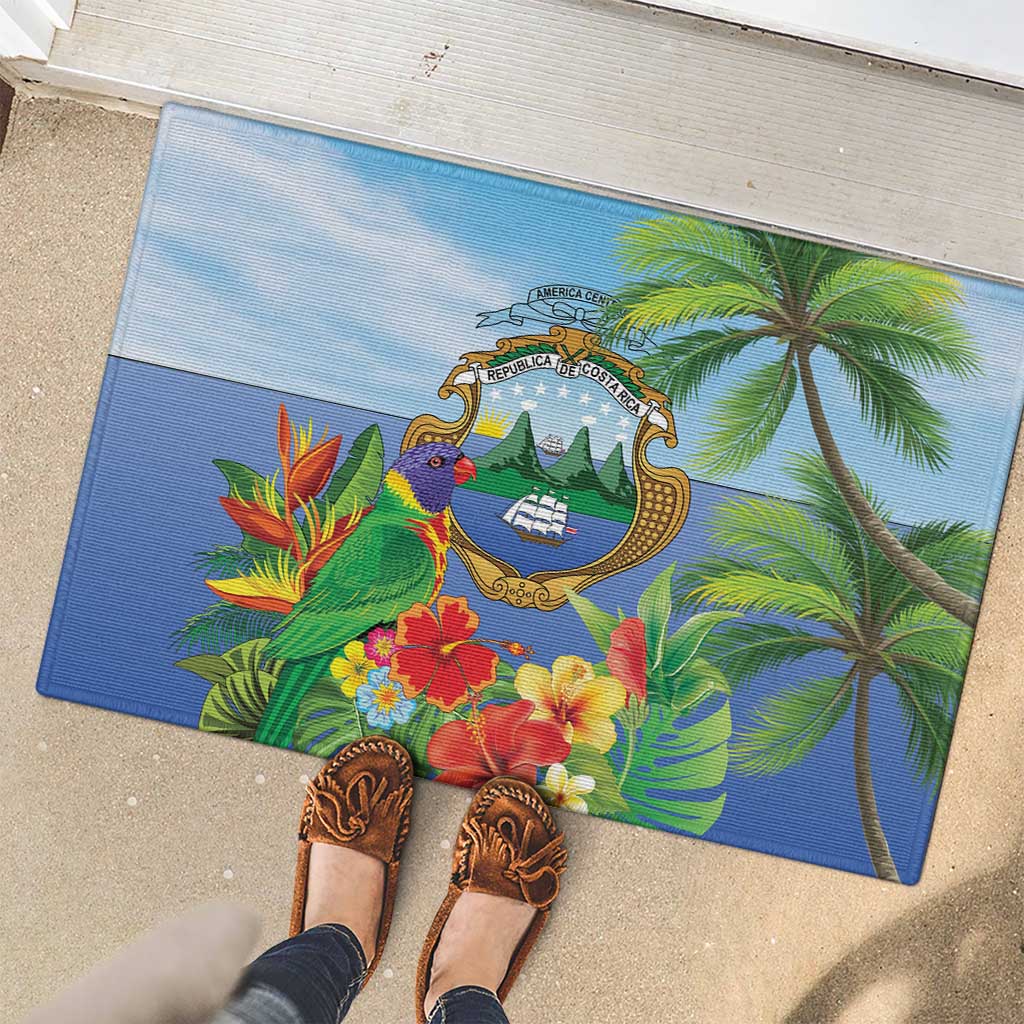 Costa Rica Parrot Tropical Flowers Rubber Doormat