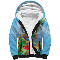 Costa Rica Parrot Tropical Flowers Sherpa Hoodie