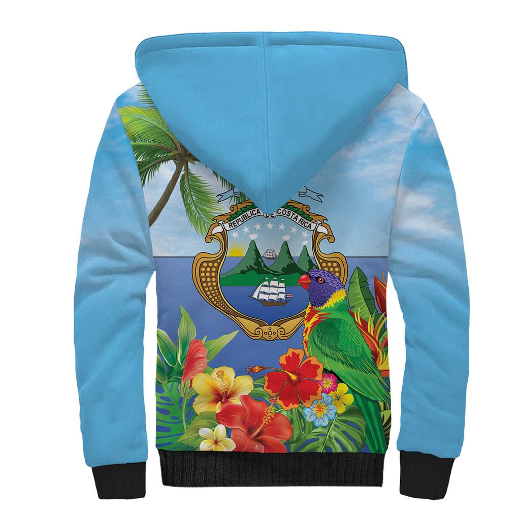 Costa Rica Parrot Tropical Flowers Sherpa Hoodie