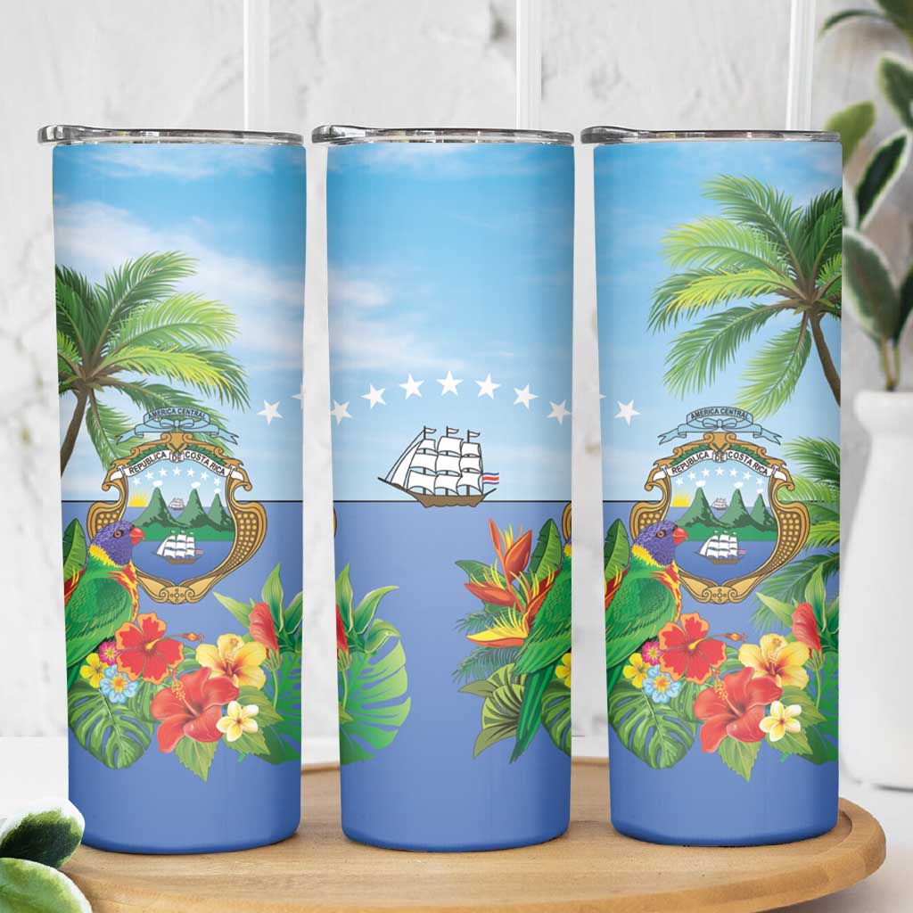 Costa Rica Parrot Tropical Flowers Skinny Tumbler