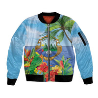 Costa Rica Parrot Tropical Flowers Sleeve Zip Bomber Jacket