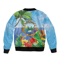Costa Rica Parrot Tropical Flowers Sleeve Zip Bomber Jacket