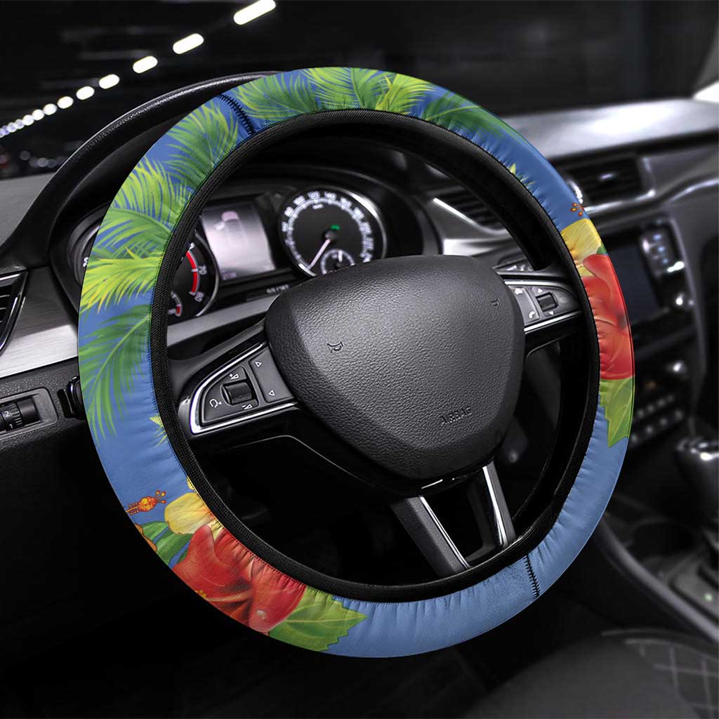 Costa Rica Parrot Tropical Flowers Steering Wheel Cover