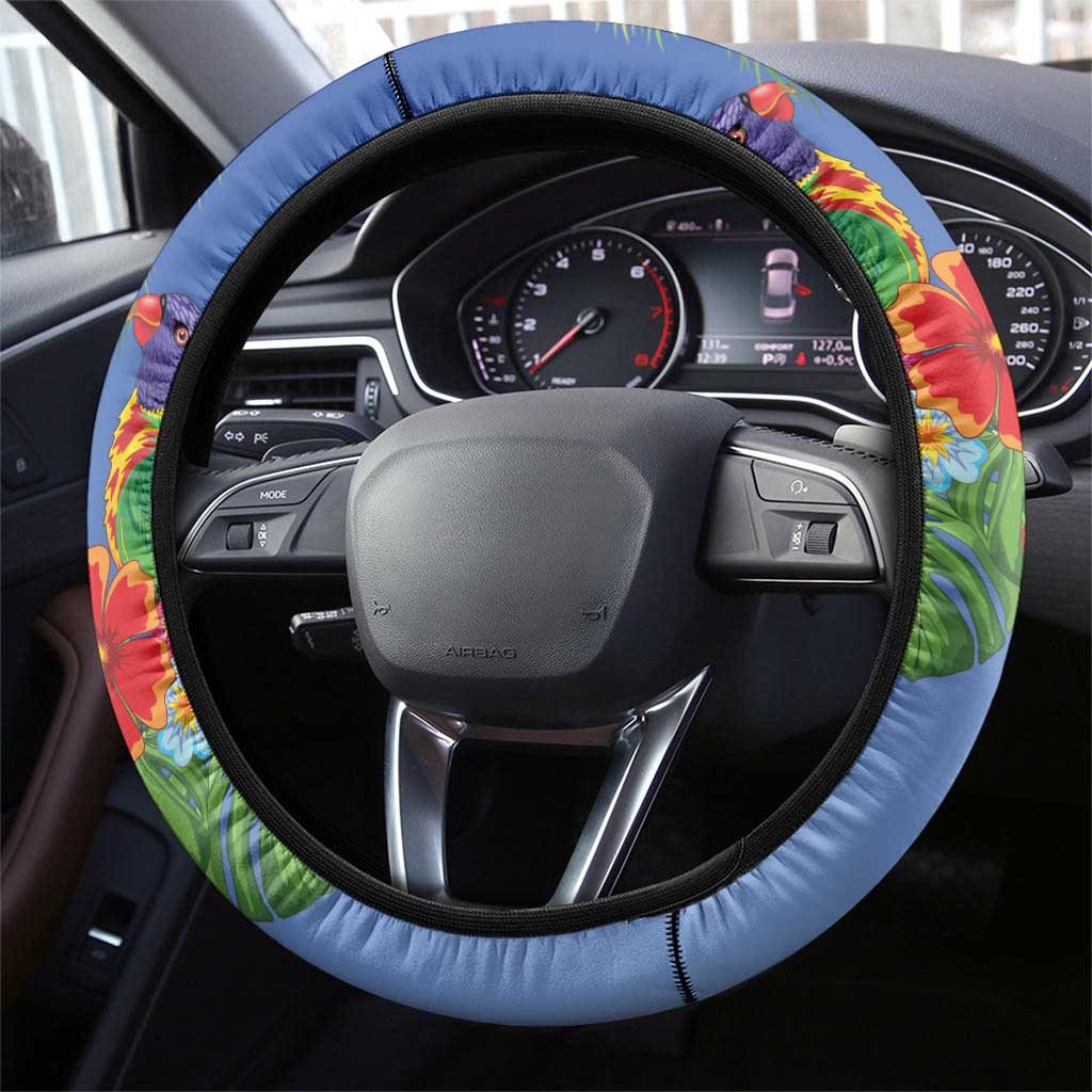 Costa Rica Parrot Tropical Flowers Steering Wheel Cover