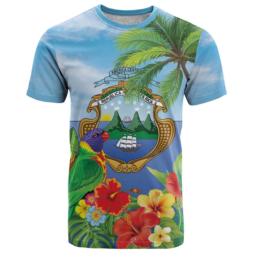 Costa Rica Parrot Tropical Flowers T Shirt