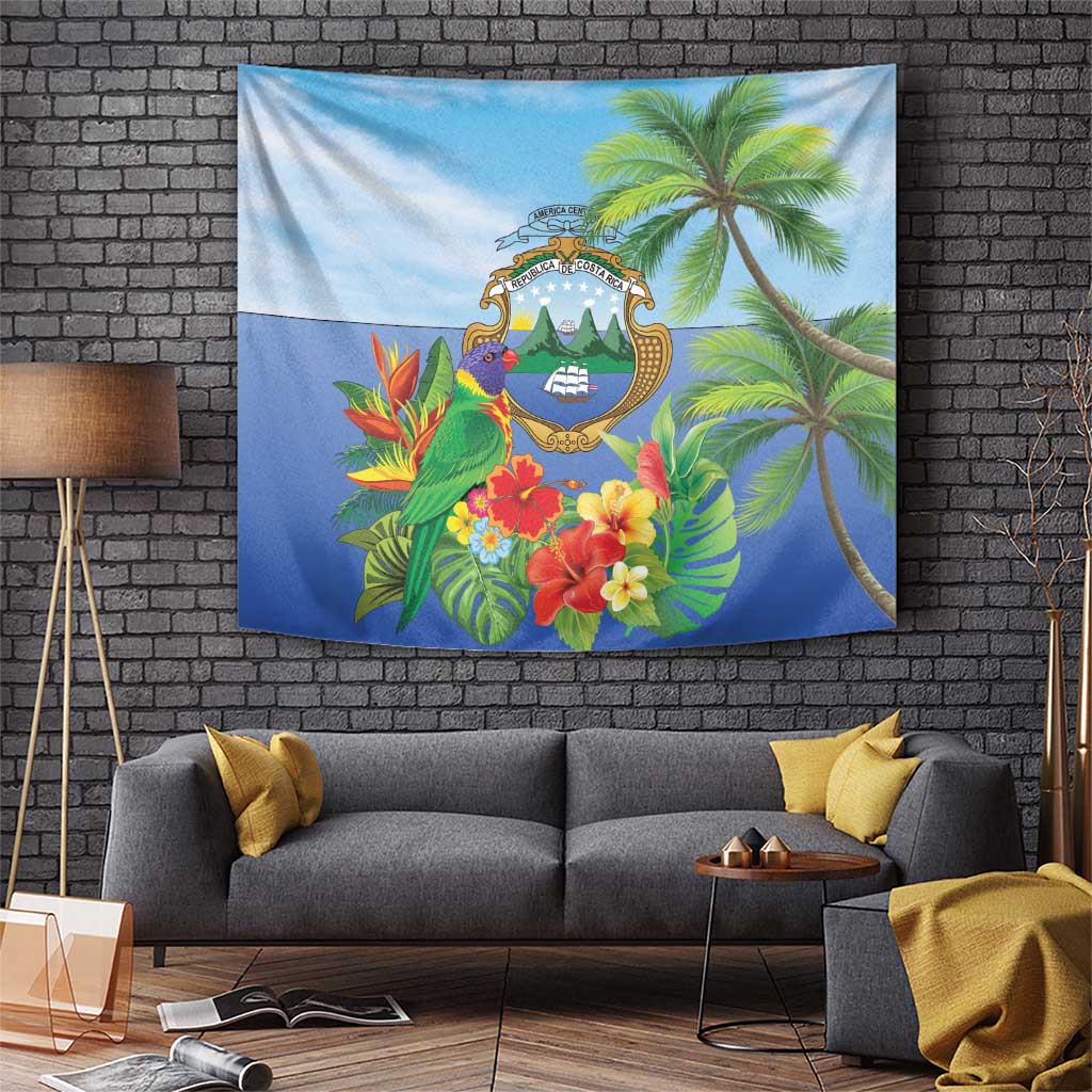 Costa Rica Parrot Tropical Flowers Tapestry