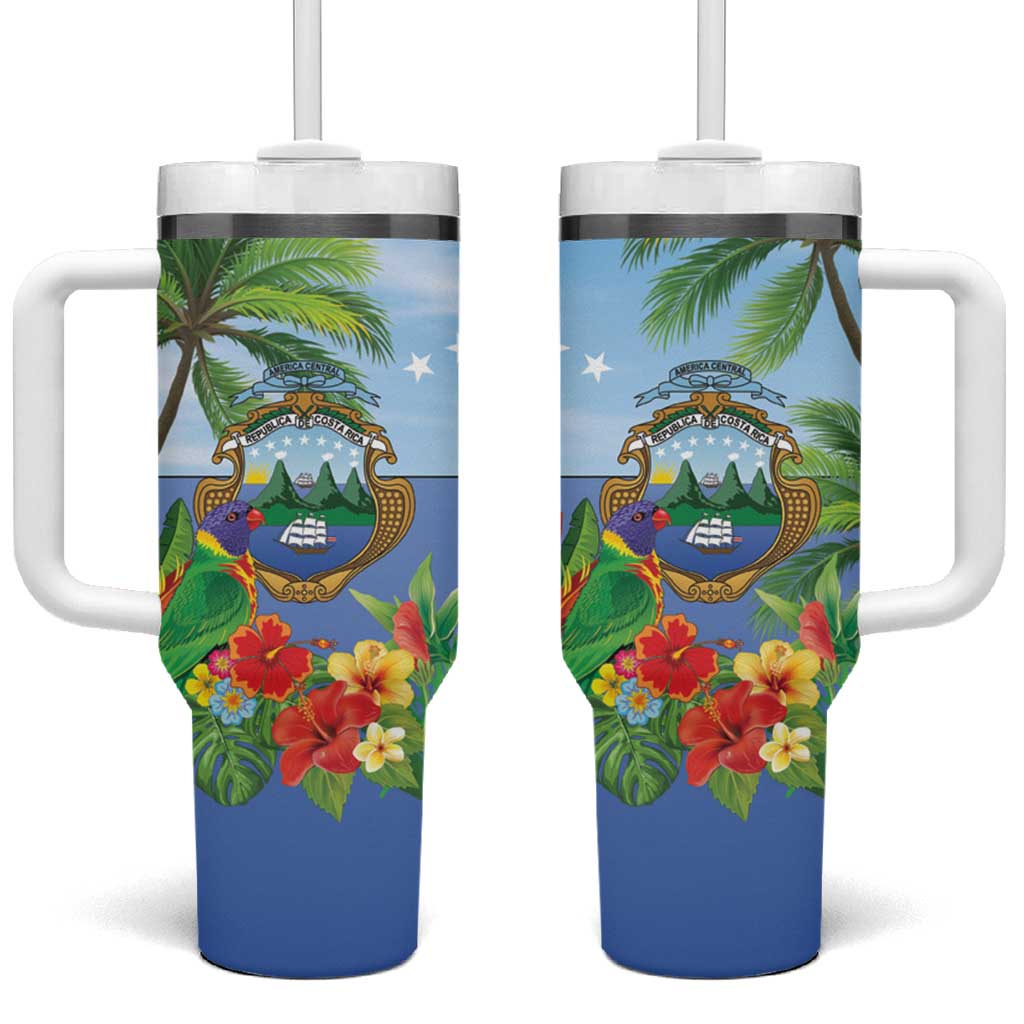 Costa Rica Parrot Tropical Flowers Tumbler With Handle