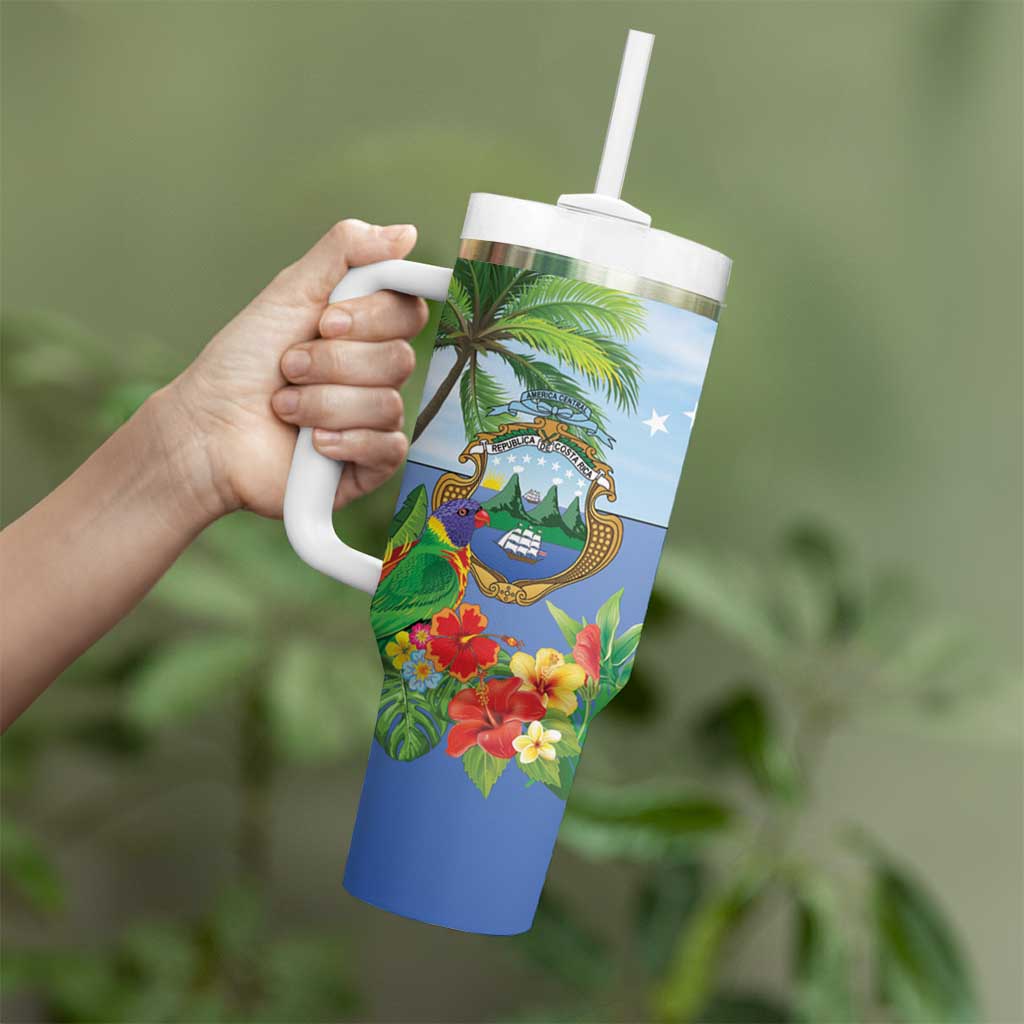 Costa Rica Parrot Tropical Flowers Tumbler With Handle