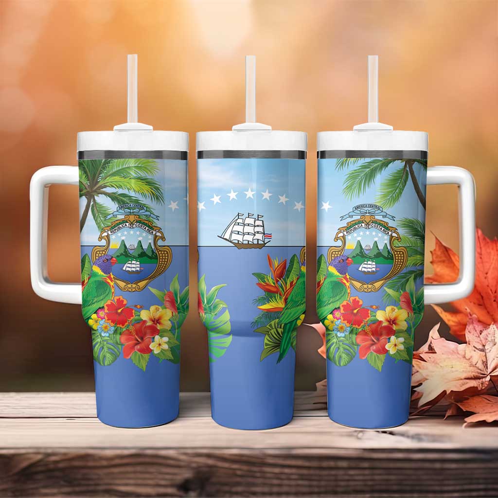 Costa Rica Parrot Tropical Flowers Tumbler With Handle