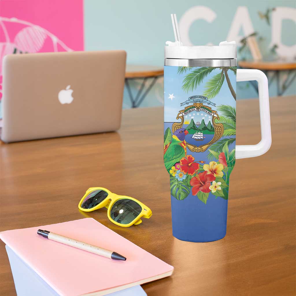 Costa Rica Parrot Tropical Flowers Tumbler With Handle