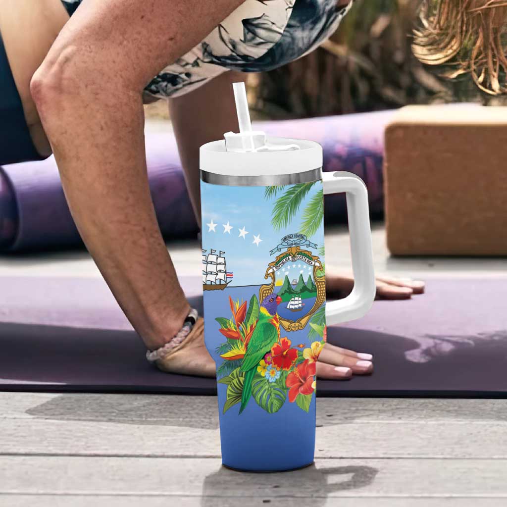 Costa Rica Parrot Tropical Flowers Tumbler With Handle