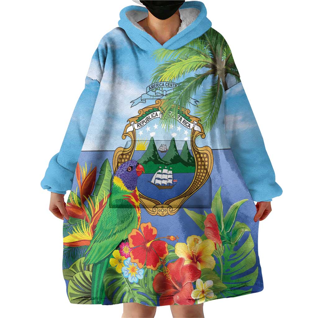 Costa Rica Parrot Tropical Flowers Wearable Blanket Hoodie