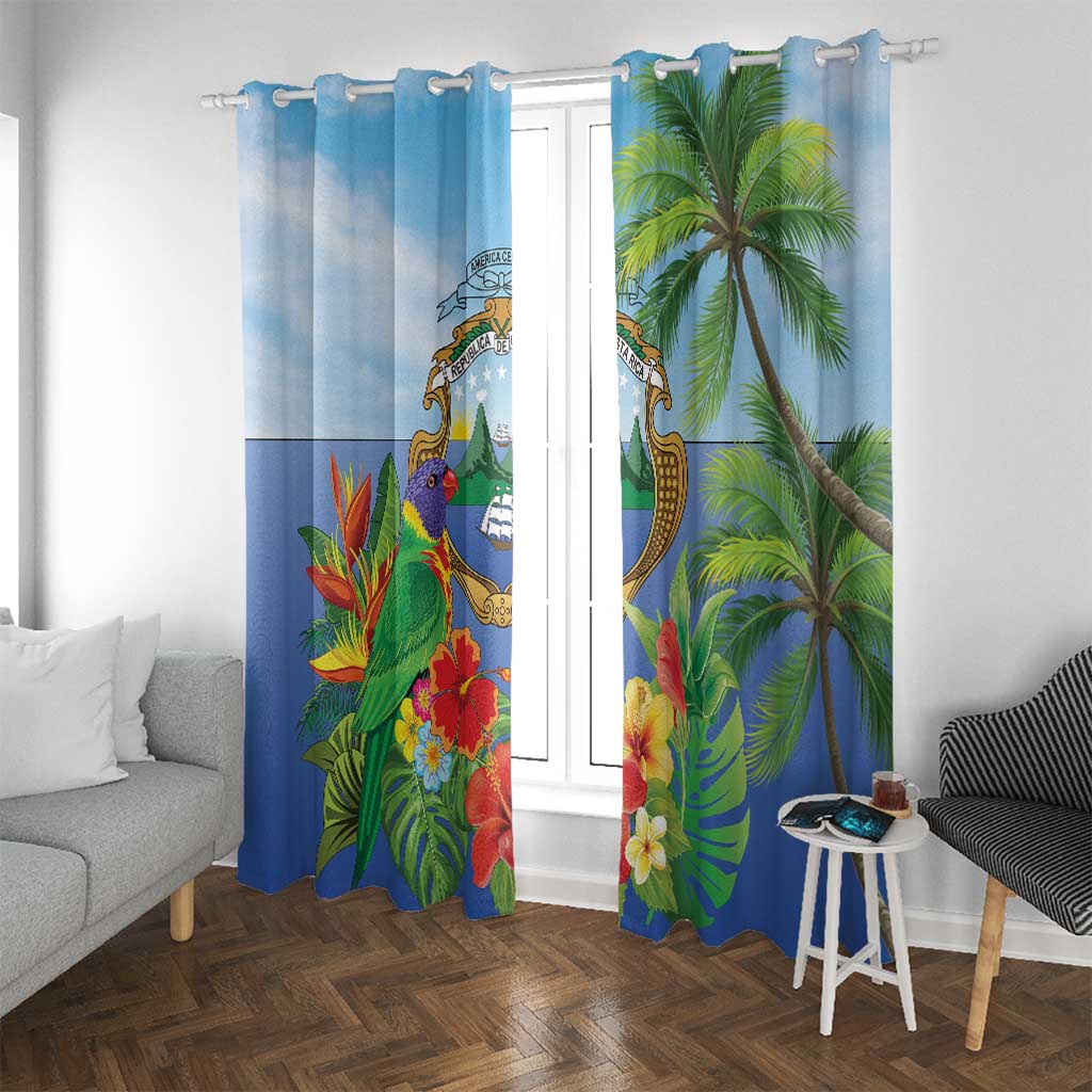 Costa Rica Parrot Tropical Flowers Window Curtain