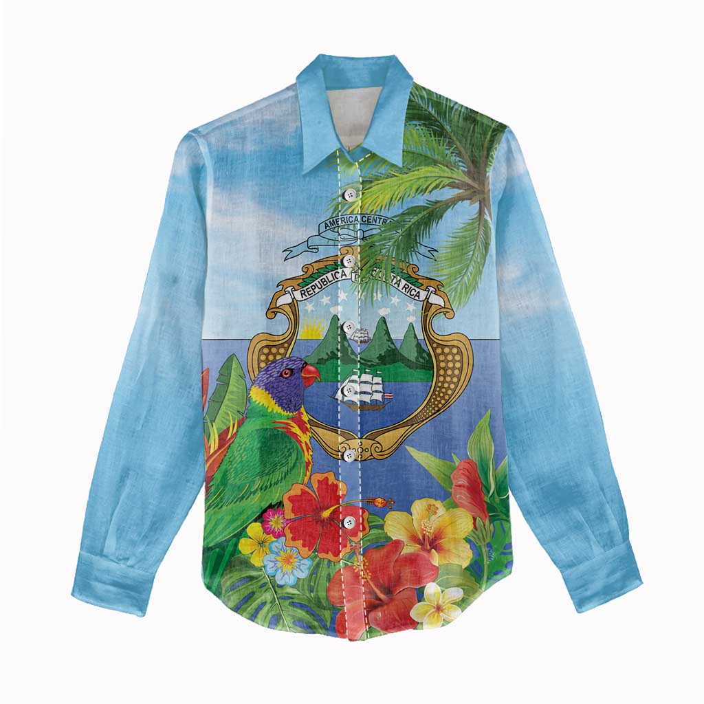 Costa Rica Parrot Tropical Flowers Women Casual Shirt