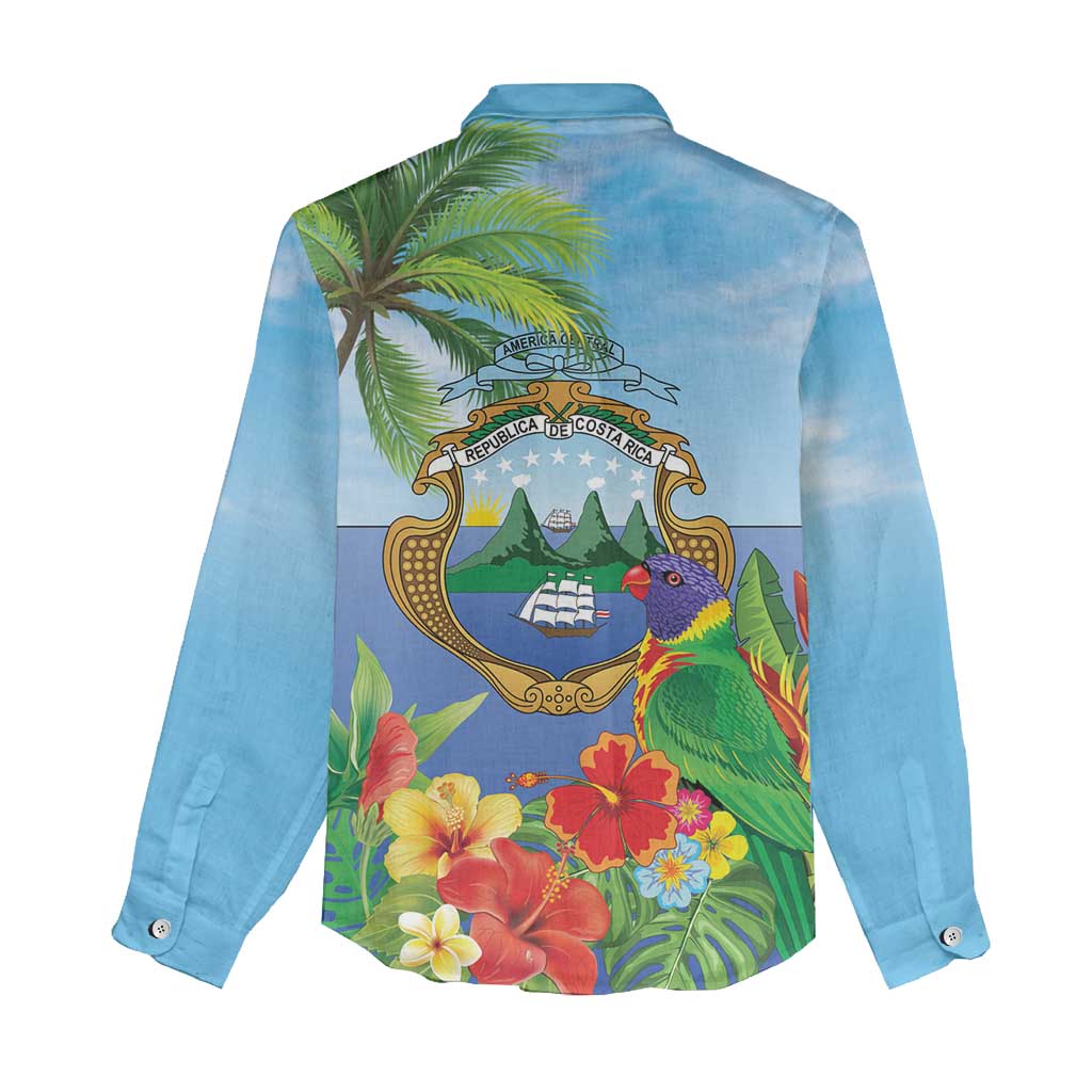 Costa Rica Parrot Tropical Flowers Women Casual Shirt
