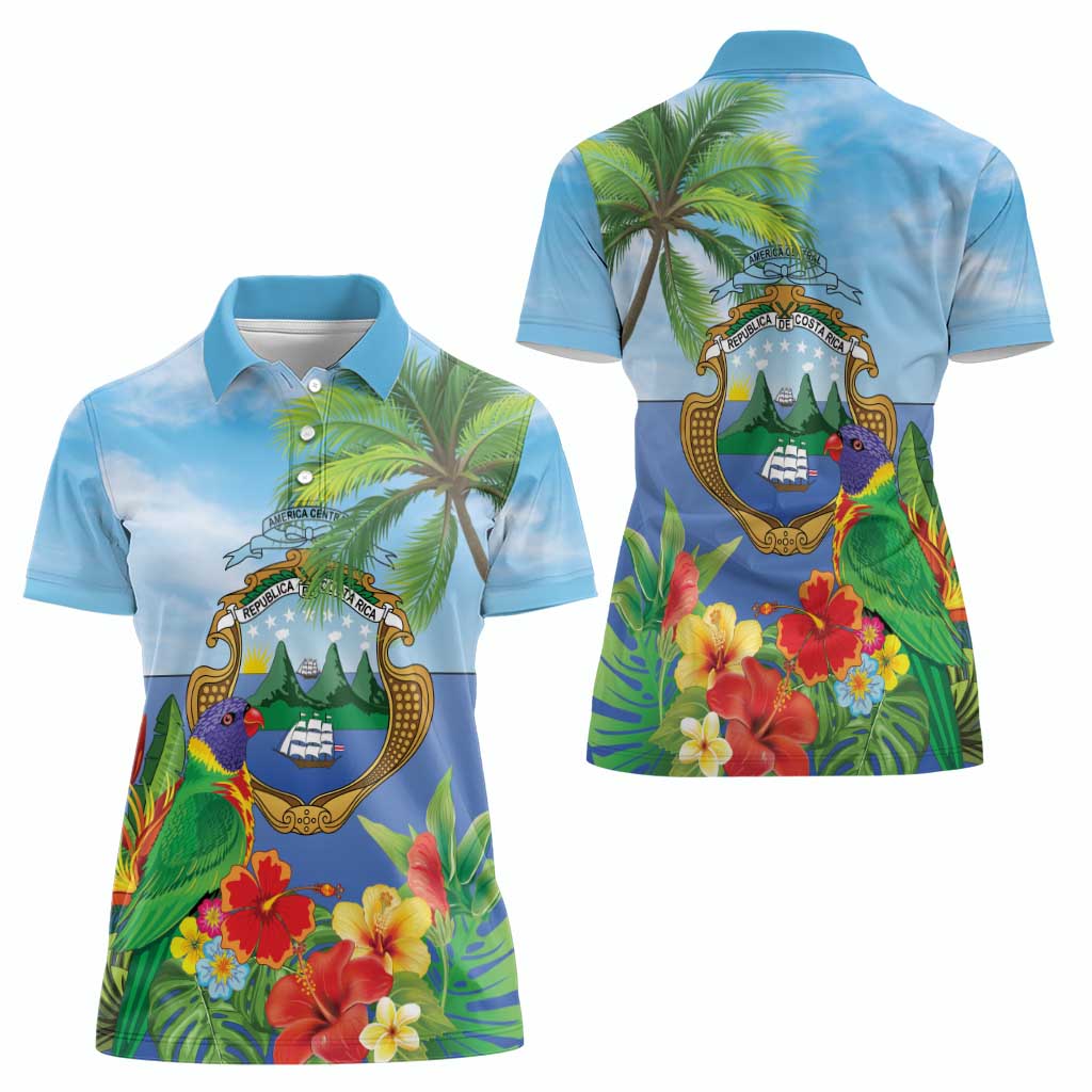 Costa Rica Parrot Tropical Flowers Women Polo Shirt