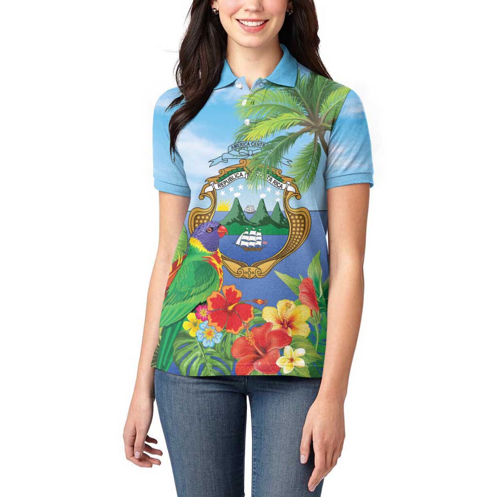 Costa Rica Parrot Tropical Flowers Women Polo Shirt