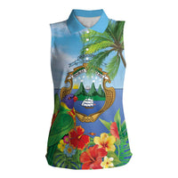 Costa Rica Parrot Tropical Flowers Women Sleeveless Polo Shirt