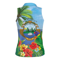 Costa Rica Parrot Tropical Flowers Women Sleeveless Polo Shirt