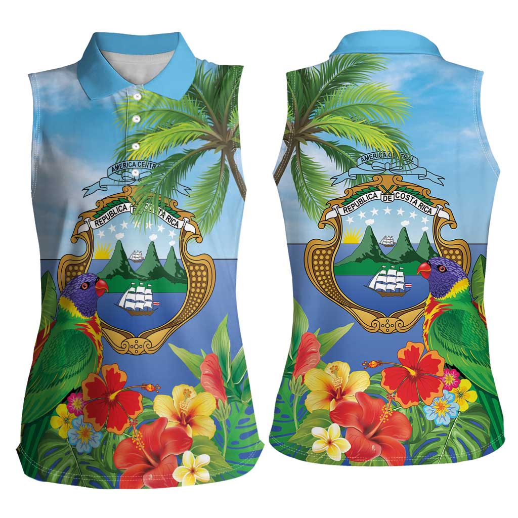 Costa Rica Parrot Tropical Flowers Women Sleeveless Polo Shirt
