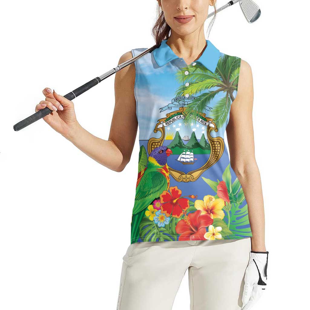 Costa Rica Parrot Tropical Flowers Women Sleeveless Polo Shirt