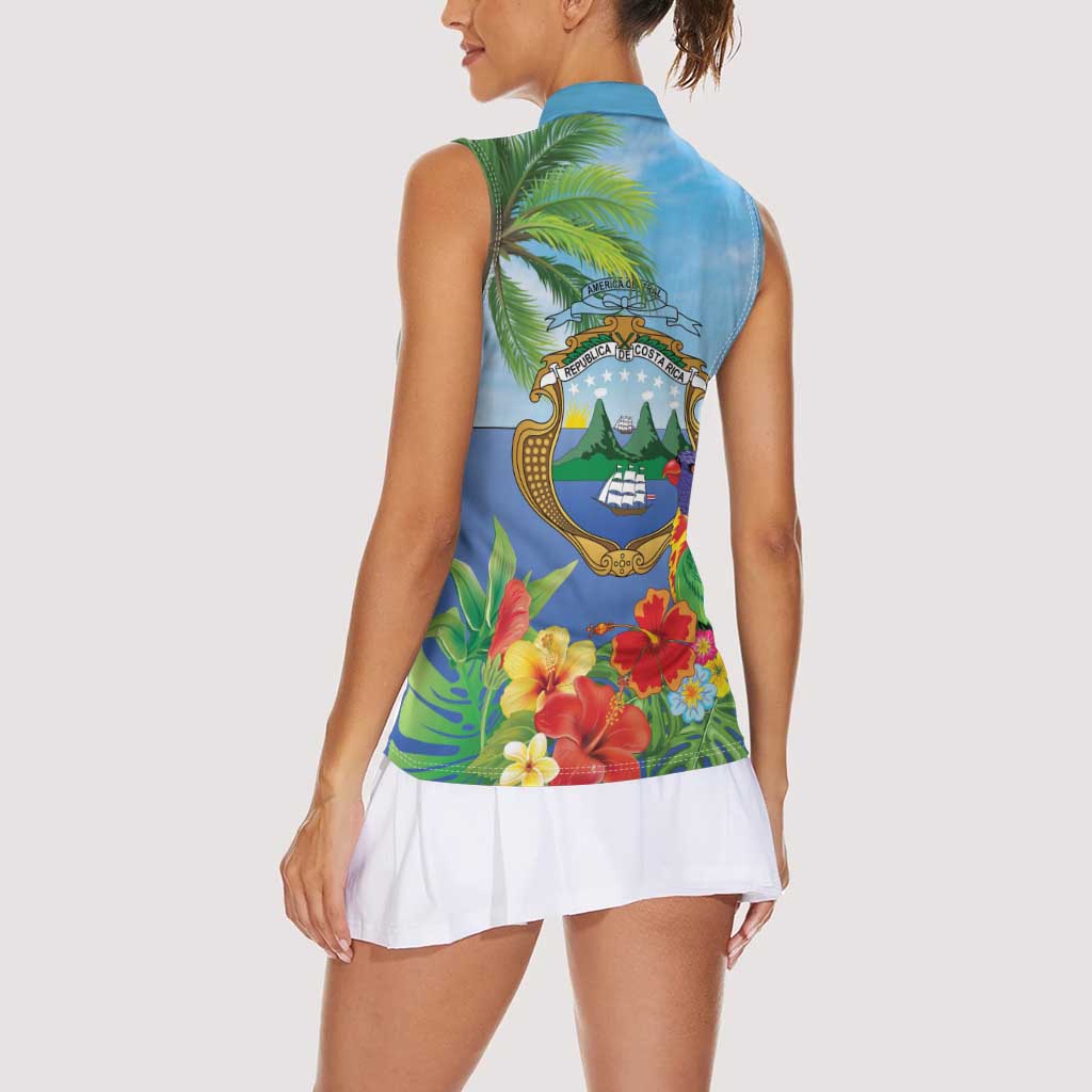 Costa Rica Parrot Tropical Flowers Women Sleeveless Polo Shirt