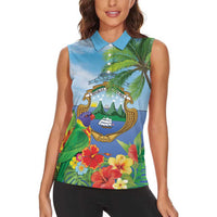 Costa Rica Parrot Tropical Flowers Women Sleeveless Polo Shirt