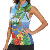 Costa Rica Parrot Tropical Flowers Women Sleeveless Polo Shirt