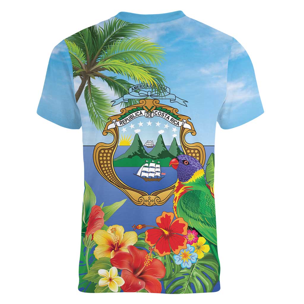 Costa Rica Parrot Tropical Flowers Women V-Neck T-Shirt