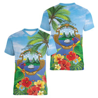 Costa Rica Parrot Tropical Flowers Women V-Neck T-Shirt