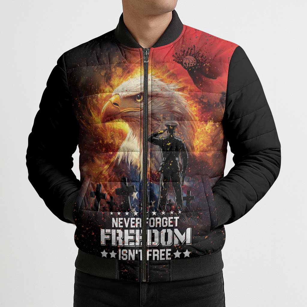 US Memorial Day Personalized Bomber Puffer Jacket May We Never Forget Freedom Isnt Free