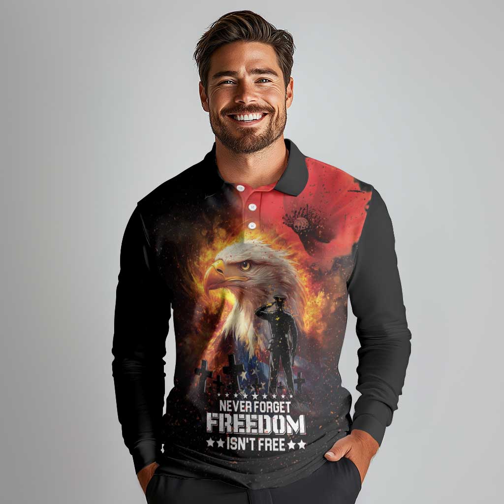 US Memorial Day Personalized Long Sleeve Polo Shirt May We Never Forget Freedom Isnt Free