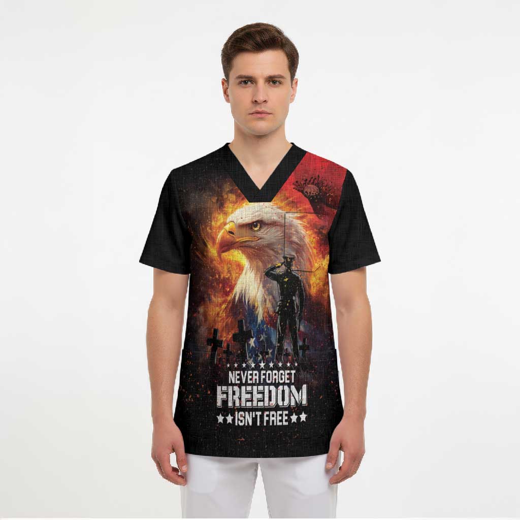 US Memorial Day Personalized Scrub Top May We Never Forget Freedom Isnt Free