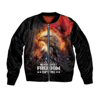 US Memorial Day Personalized Sleeve Zip Bomber Jacket May We Never Forget Freedom Isnt Free