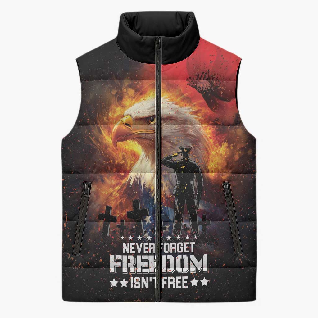 US Memorial Day Personalized Sleeveless Puffer Jacket May We Never Forget Freedom Isnt Free