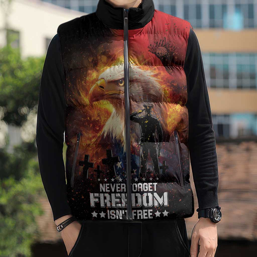 US Memorial Day Personalized Sleeveless Puffer Jacket May We Never Forget Freedom Isnt Free
