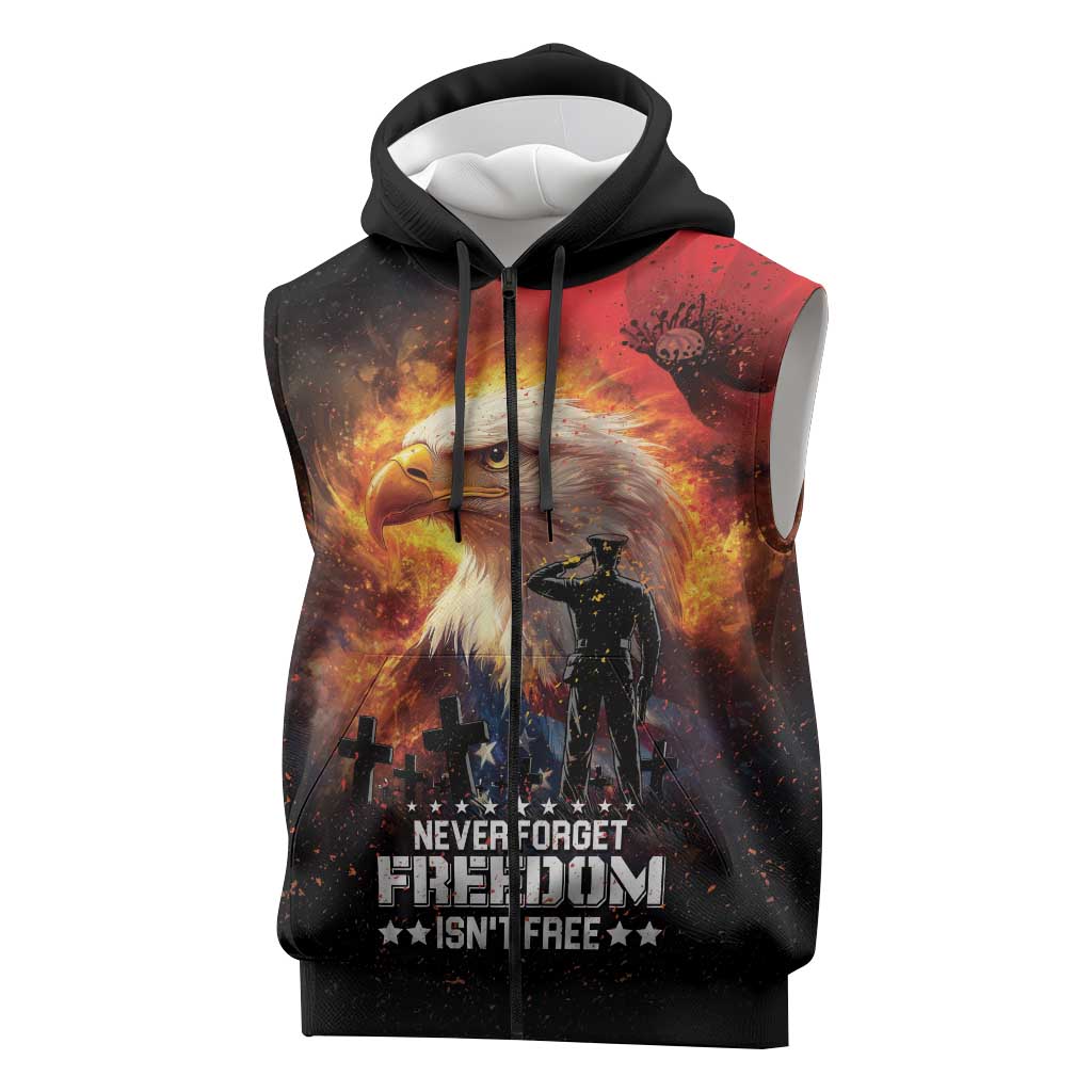 US Memorial Day Personalized Sleeveless Zip Hoodie May We Never Forget Freedom Isnt Free