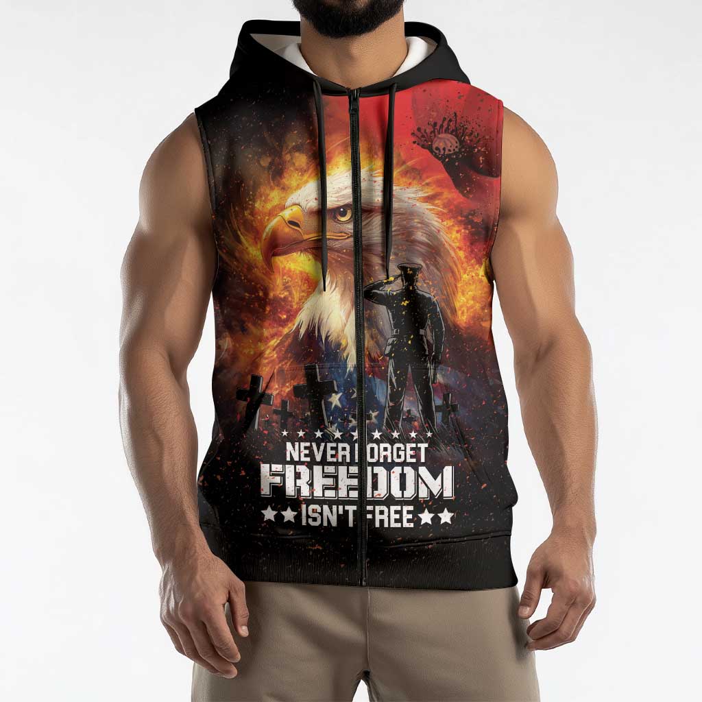 US Memorial Day Personalized Sleeveless Zip Hoodie May We Never Forget Freedom Isnt Free