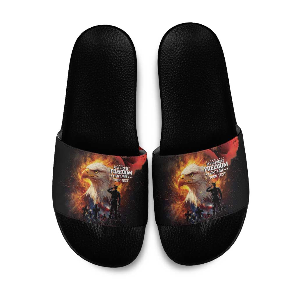 US Memorial Day Personalized Slide Sandals May We Never Forget Freedom Isnt Free