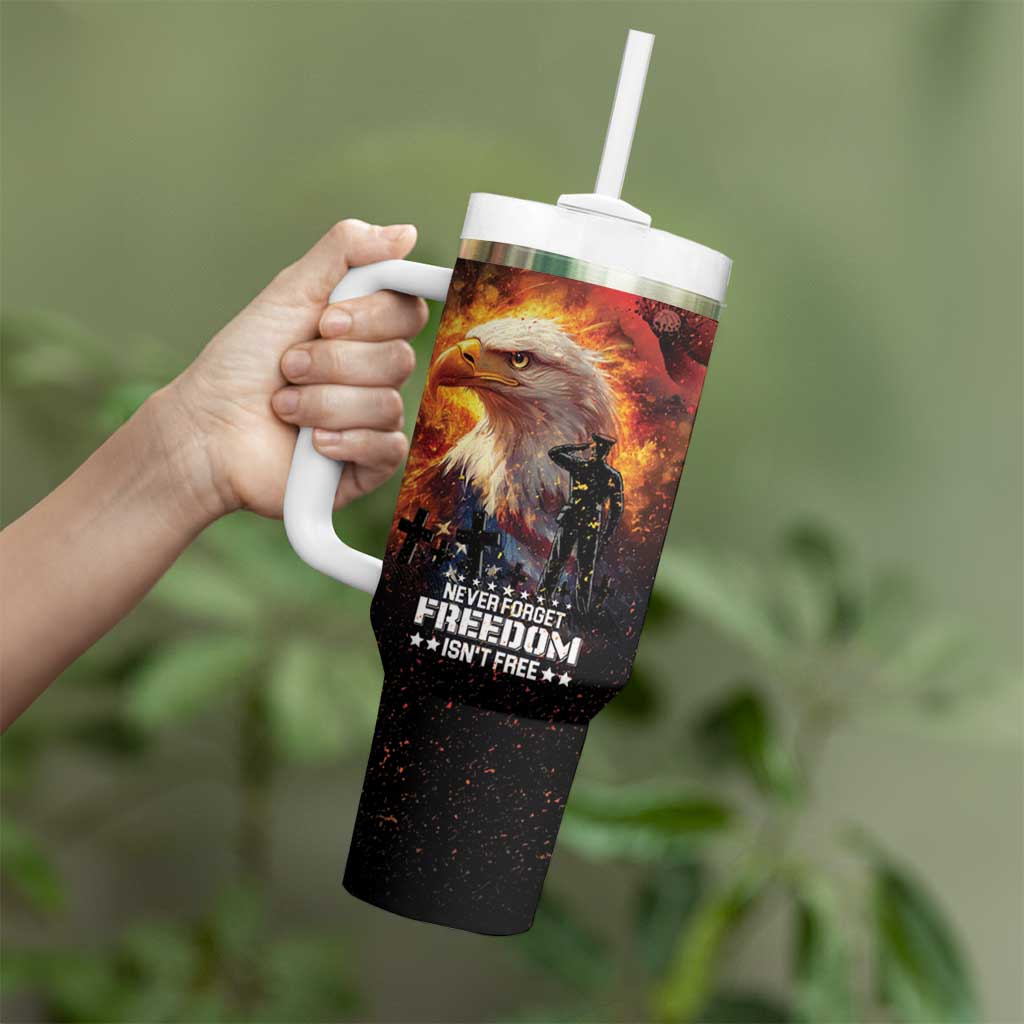 US Memorial Day Personalized Tumbler With Handle May We Never Forget Freedom Isnt Free