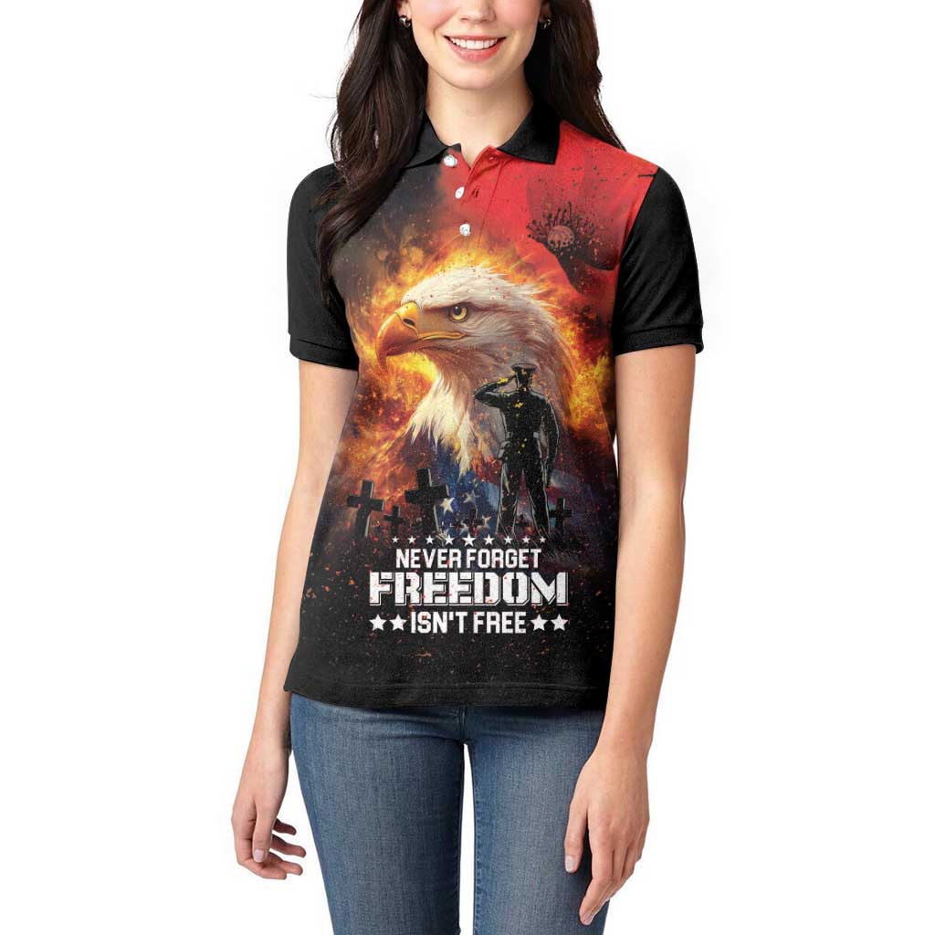 US Memorial Day Personalized Women Polo Shirt May We Never Forget Freedom Isnt Free
