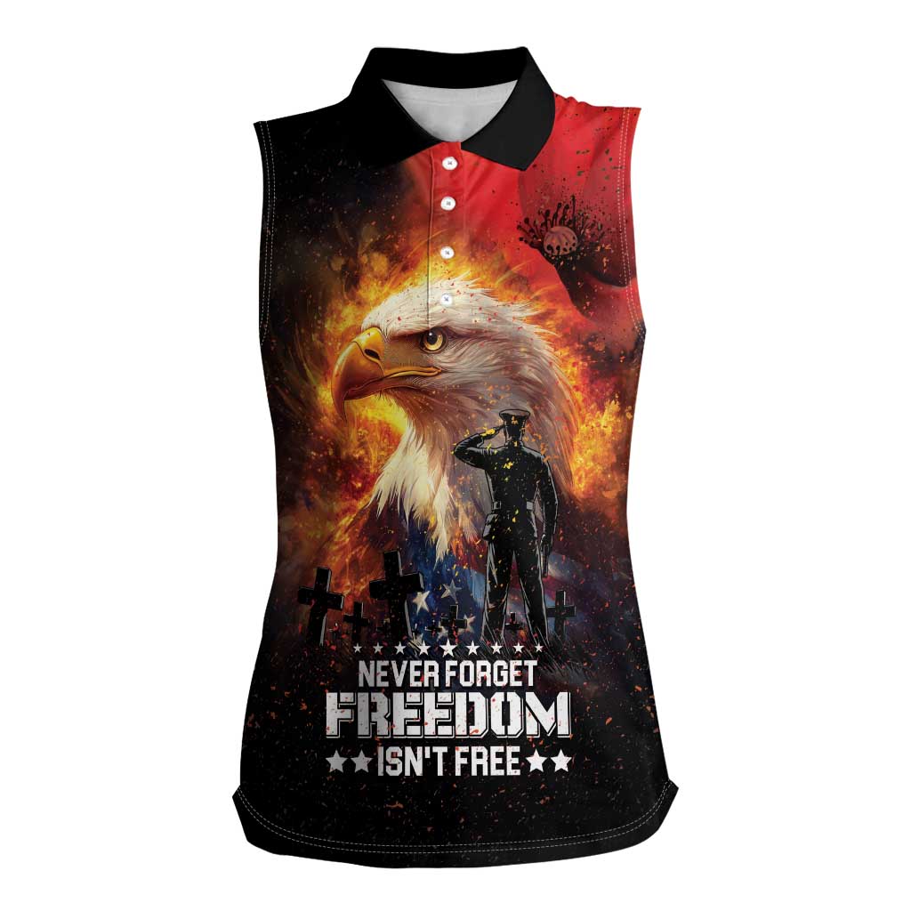 US Memorial Day Personalized Women Sleeveless Polo Shirt May We Never Forget Freedom Isnt Free