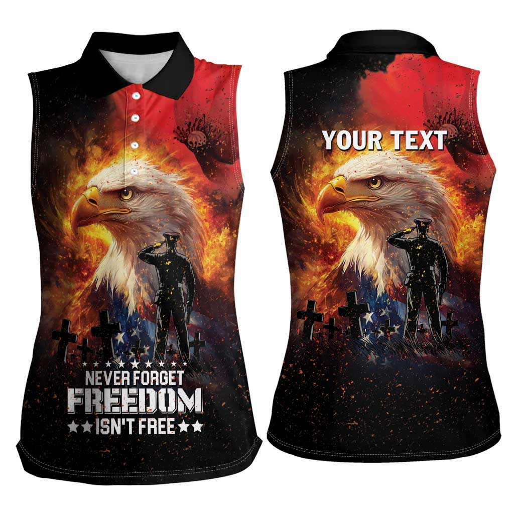 US Memorial Day Personalized Women Sleeveless Polo Shirt May We Never Forget Freedom Isnt Free