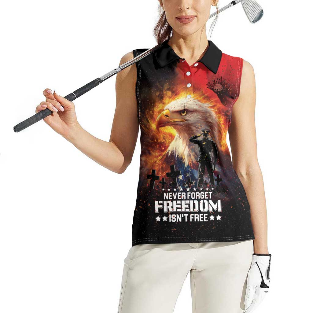 US Memorial Day Personalized Women Sleeveless Polo Shirt May We Never Forget Freedom Isnt Free