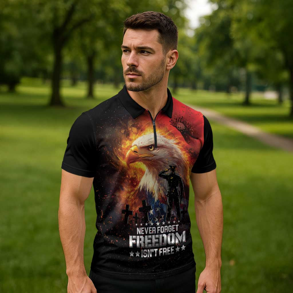 US Memorial Day Personalized Zipper Polo Shirt May We Never Forget Freedom Isnt Free