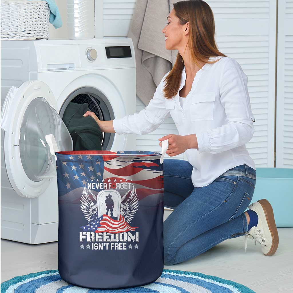 Never Forget Freedom American Memorial Day Laundry Basket
