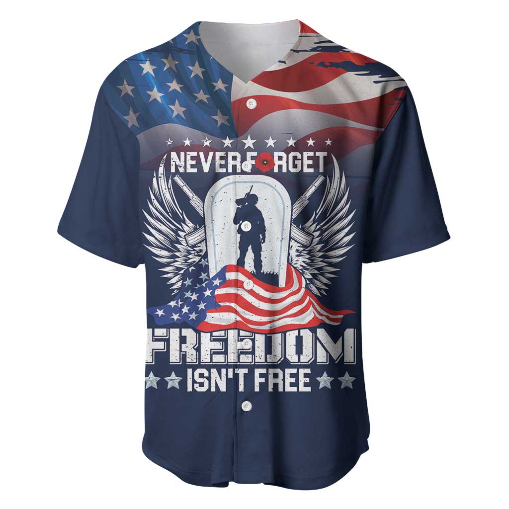Never Forget Freedom American Memorial Day Personalized Baseball Jersey